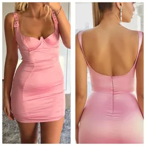 Oh Polly Buckle Down Pink Satin Mini Dress Size 4 Party Barbie Sexy Bustier thumbnail 7