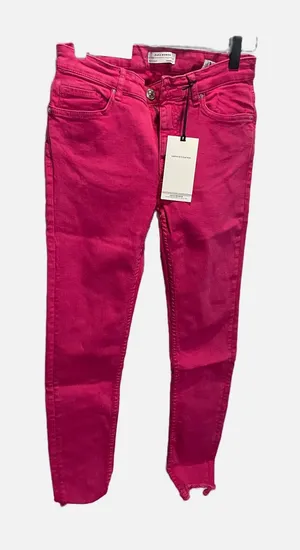 Zara The Skinny‎ Jeans Womens 4 Pink Mid Rise Raw Hem Slim Fit Denim Pants thumbnail 1