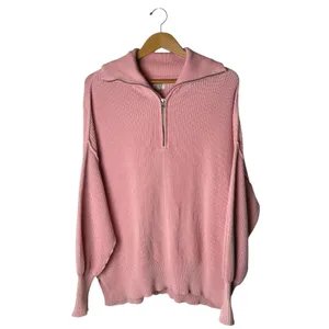Aerie Beyond Quarter Zip Sweater‎ Women XS Pink Cotton Shaker Knit Pullover thumbnail 2