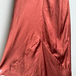 NWT Line & Dot Satin Slip Dress Burnt Orange Brown Romantic Beach Size Medium thumbnail 3