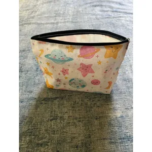 Blue Pink Star Moon Planet Cotton Canvas Small Makeup Bag Travel Toiletry Pouch thumbnail 4