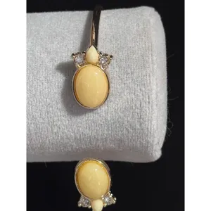 Gold Tone Yellow Oval Cabochon Open Cuff Bracelet Crystal Accent NWT thumbnail 5