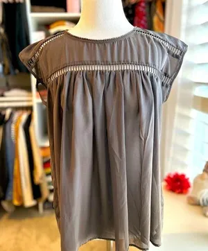 LOFT Brown Sheer Top Small thumbnail 1