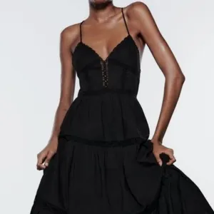 ZARA Black Lace Insert Open Back Strappy Midi Dress Large NEW thumbnail 4