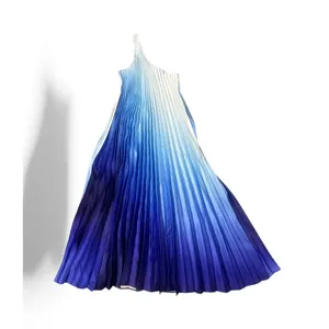 Delfi Collective Erica One-Shoulder Pleated Blue Ombré Maxi‎ Dress Sz Small New thumbnail 4