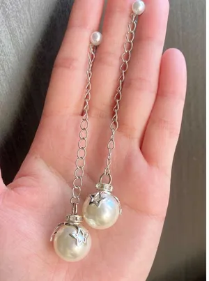 Handmade Kawaii star pearl long chain dangle earrings 🥰🌹 thumbnail 1