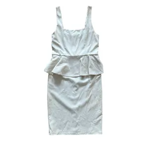 Alice + Olivia Isaac Peplum Sheath Dress Neutral Workwear Office Cocktail Sz S thumbnail 4
