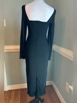 Black Long Sleeve Corset-Style Evening Dress XS thumbnail 2