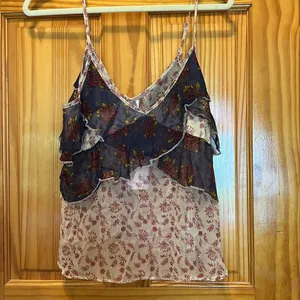 Free People ‘All Things Sheer’ Floral Camisole Tiered Tank Sheer Top Purple M thumbnail 6