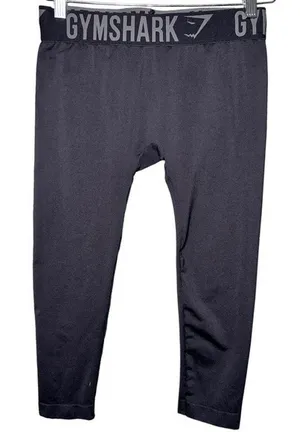 Gymshark Women’s Size M Black Training Workout Cropped Logo Waistband Leggings thumbnail 1