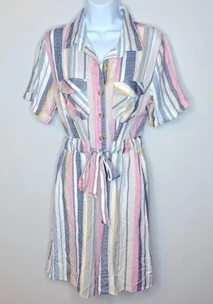Style Envy Striped Button Down Dress Size M‎ Pink Size M thumbnail 1