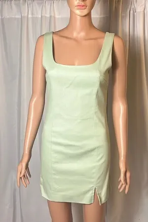 Vibe Mint Green Sleeveless Mini Dress Square Neck Back Zip Size S thumbnail 1