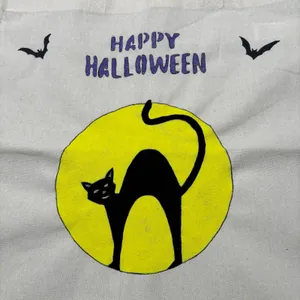 Hand Painted Black Cat Halloween Cotton Tote Bag thumbnail 2