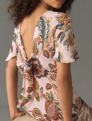 Anthropologie Kachel Flutter-Sleeve Floral Slip Maxi Dress, Size 12P thumbnail 5