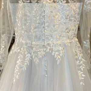 Lace Tulle Wedding Dress Women's 18W White Long Sleeve A-Line Gown Bridal EUC thumbnail 12