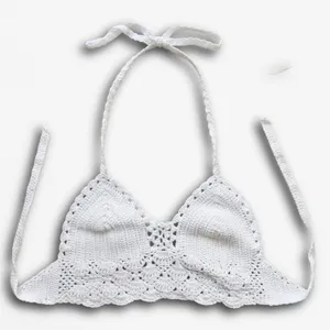 Handmade Crochet Halter Top White Boho Knit Festival‎ Crop Bralette XS thumbnail 1