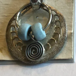 Aged Silver Tone Hoop Earrings with Light Blue Beads thumbnail 4