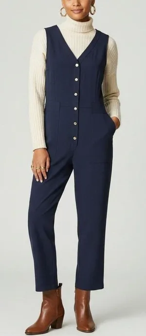 A New Day M Button Front Utility Jumpsuit Navy Blue Coastal Summer Officewear thumbnail 1