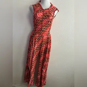 Free People Sahara Jumpsuit In Orange/Pink Abstract Print Wide Leg Boho Gypsy S thumbnail 4