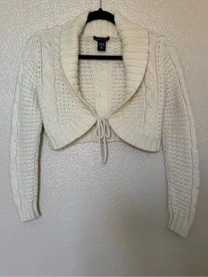 New York & Company Wool Cable Knit Cropped Tie Cardigan Y2K Coquette S thumbnail 2