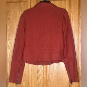 FRYE x Anthropologie Cropped Vita Cotton Moto Jacket in Burnt Cedar‎ Size XS thumbnail 15