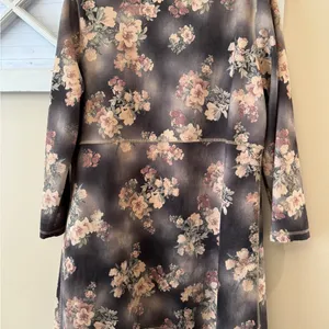 Anthropologie Solitaire‎ Floral Faux Suede Open Front Coat Duster Womens Large thumbnail 4