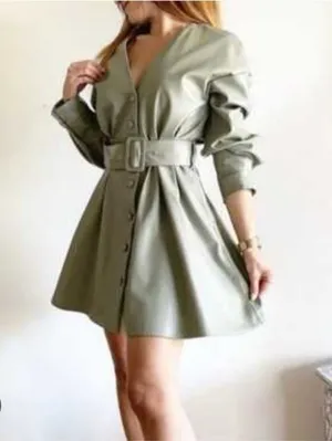Zara Faux Leather Belted Mini Dress Size S thumbnail 2