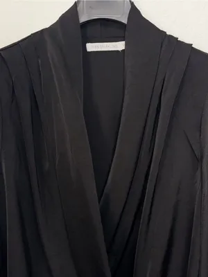 Miss Sparkling Black Satin Surplice Wrap Blouse Draped Long Sleeve Elegant Top thumbnail 4
