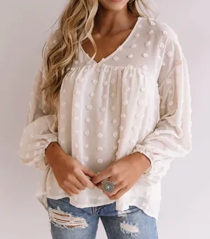 Anthropologie Entro semi-sheer polka dot textured loose fit cream blouse Size Medium thumbnail 1