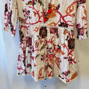 Gianni Bini 3/4 Sleeve Mini Dress‎ Babydoll Tassels Cotton Boho Floral Eyelet XS thumbnail 5