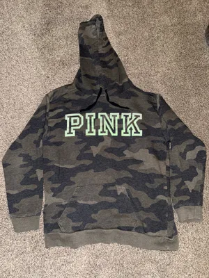 Victoria's Secret PINK Campus Hoodie Size M Green Camouflage thumbnail 1