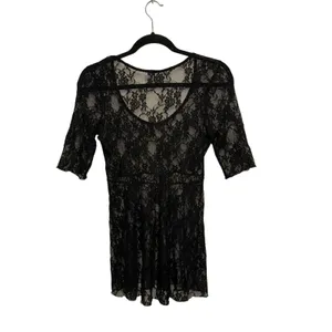 Buckle Black Sheer Lace Top‎ Small Babydoll Goth Fairy Grunge Y2K Short Sleeve Blouse thumbnail 3