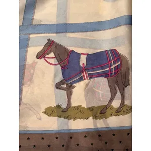 Equestrian Horse Print Satin Scarf Wrap Shawl‎ 35x70 Peach Blue Dressage Riding thumbnail 7