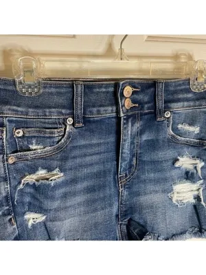 NEW American Eagle Outfitters Blue Distressed Ripped Jean Shorts Size 0 thumbnail 3