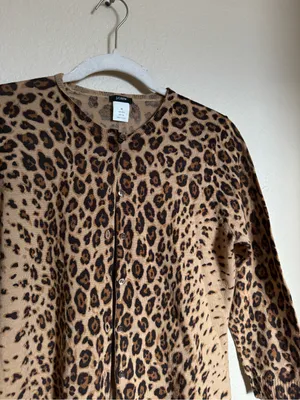 Vintage J. Crew Wool Knit Leopard Print Button-Front Cardigan Sz M Brown thumbnail 2