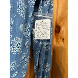 Free People Women's S Sydney Chambray Combo Bishop Sleeve‎ Top NWT Blue Stretch thumbnail 6