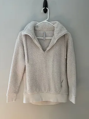 Athleta Ivory Sherpa Quarter Zip Hoodie XS thumbnail 3