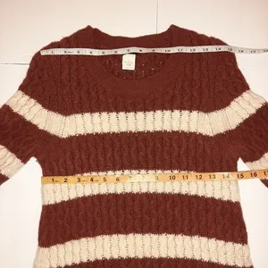 J.Crew 100% Merino Wool Chunky Cable Knit Sweater Small Brown Striped Preppy thumbnail 7