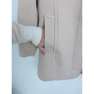 Lands End 16P Beige Wool Blend Car Coat Hidden Button Stand Collar Minimalist thumbnail 6