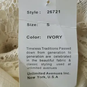 NWT Rebellion Sheer Ivory Cream Colored Lace eyelet Tank Top Women's Size‎ Small thumbnail 7