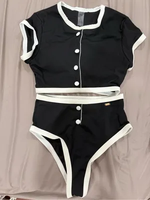 Black & White Contrast Ribbed Two-Piece Bikini Set thumbnail 2