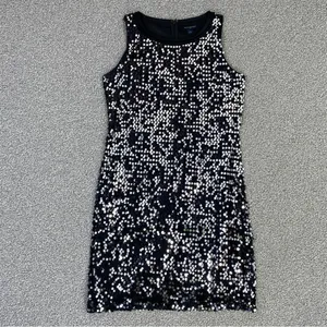 Banana Republic‎ Sequin Sleeveless Shift Party Cocktail Dress Silver Black 2 thumbnail 12