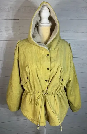 Molly Green yellow hooded sherpa corduroy jacket size Small thumbnail 1