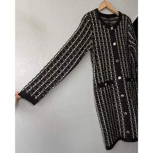 Tahari Sweater Dress Size Small Black Gold Wool Blend Academia Preppy Classic thumbnail 3