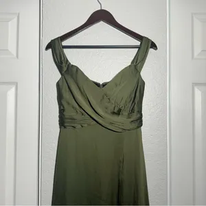 Dessy Collection • Formal Gown • Olive Green • 2R • Off Shoulder • Bridesmaid thumbnail 3