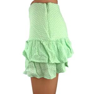 Zara Women Green Polka Dot Ruffle Hem Zipper Casual A-line Mini Skirt Skort Sz S thumbnail 2