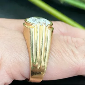 Vintage 18KGERSC Signed Gold-tone Oval CZ Stone Fashion Ring Size 10 thumbnail 5
