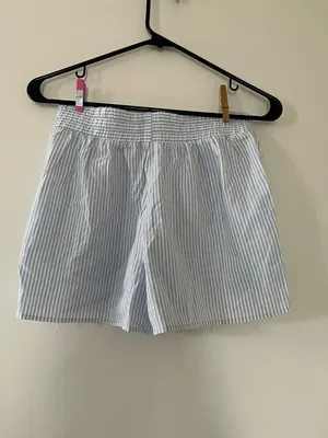 Blue White Striped Cherry Pajama Shorts Womens Small Cotton Coquette Coastal thumbnail 3