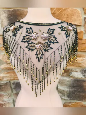 Fina Moda Vintage Beaded Black Mesh Caplet Collar Scarf with Fringe & Sequins thumbnail 13