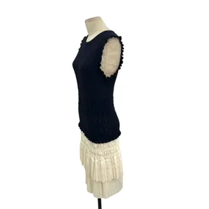 Anthropologie Current Air‎ Pleated Mini Dress Navy Blue Ivory White Size Large thumbnail 5
